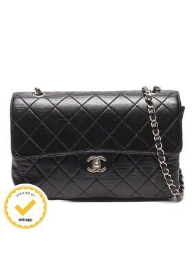 Chanel Chain Shoulder Bag Crossbody Silver Single Flap Quilted Lambskin